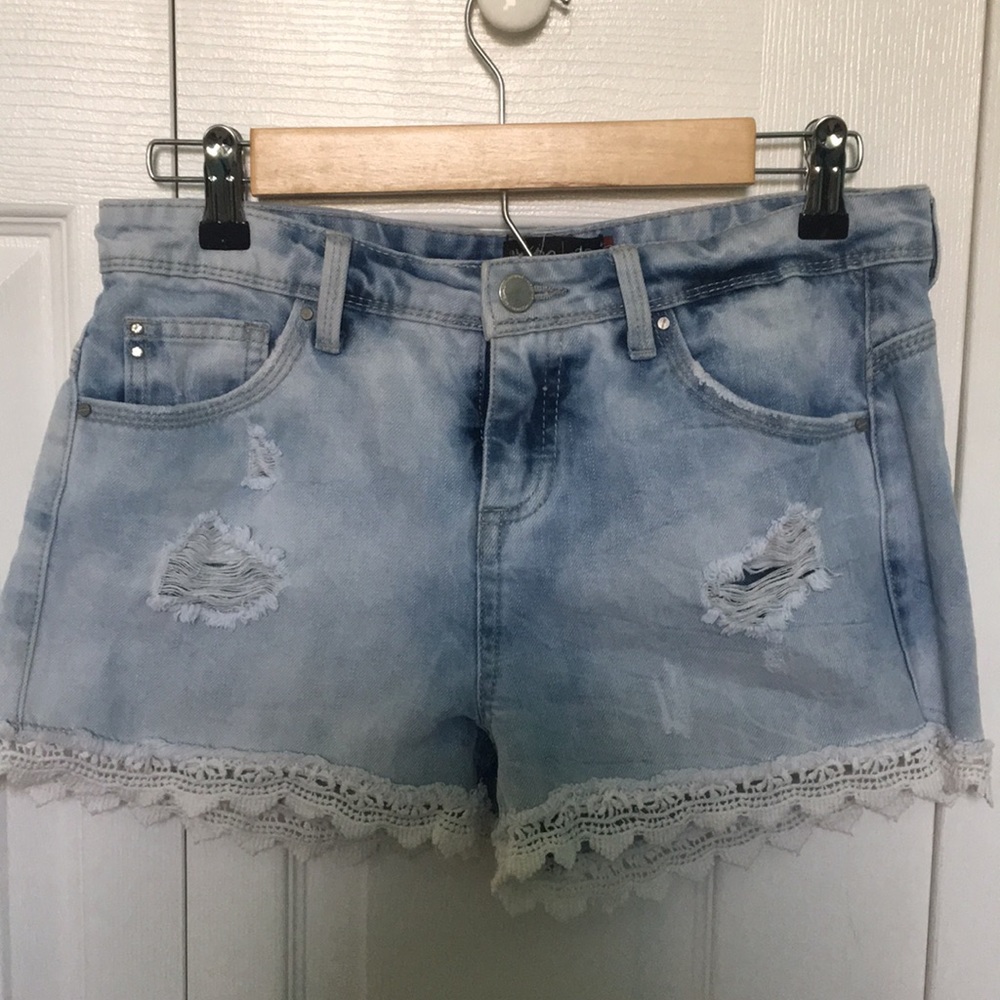 Light wash jean shorts